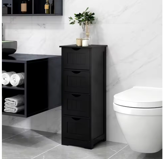 Narrow Freestanding Bathroom Floor Cabinet with 4 Drawers, Multifunctional Side Storage Organizer for Towels