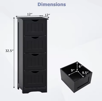 Narrow Freestanding Bathroom Floor Cabinet with 4 Drawers, Multifunctional Side Storage Organizer for Towels