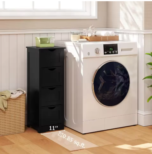 Narrow Freestanding Bathroom Floor Cabinet with 4 Drawers, Multifunctional Side Storage Organizer for Towels