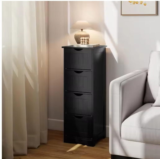 Narrow Freestanding Bathroom Floor Cabinet with 4 Drawers, Multifunctional Side Storage Organizer for Towels