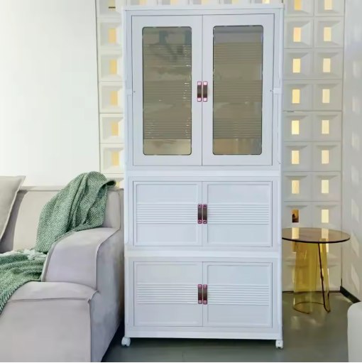 27.56 Inches 1 Pcs Folding Wardrobe + 3 Pcs Folding Boxes Easy Installation Wardrobe Hanging Storage Cabinet Bedroom Clothes