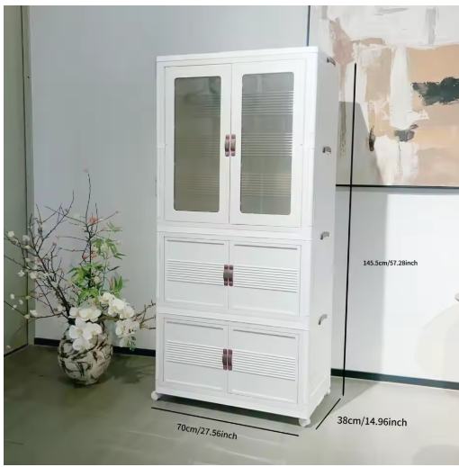 27.56 Inches 1 Pcs Folding Wardrobe + 3 Pcs Folding Boxes Easy Installation Wardrobe Hanging Storage Cabinet Bedroom Clothes