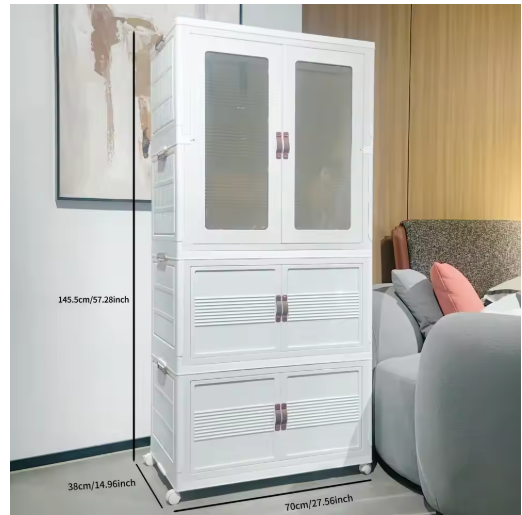 27.56 Inches 1 Pcs Folding Wardrobe + 3 Pcs Folding Boxes Easy Installation Wardrobe Hanging Storage Cabinet Bedroom Clothes