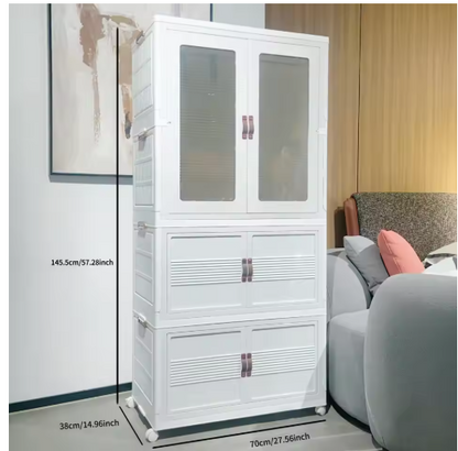 27.56 Inches 1 Pcs Folding Wardrobe + 3 Pcs Folding Boxes Easy Installation Wardrobe Hanging Storage Cabinet Bedroom Clothes