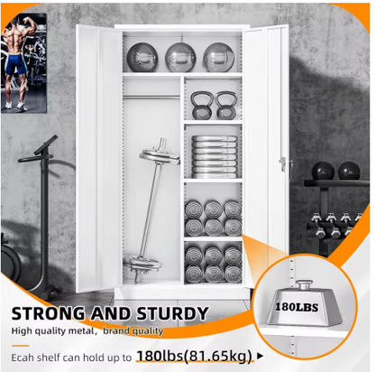 Metal Storage Cabinet with Lock,White Armoire Wardrobe Closet with Lockable Doors,72" H Storage Closet Cabinets for H