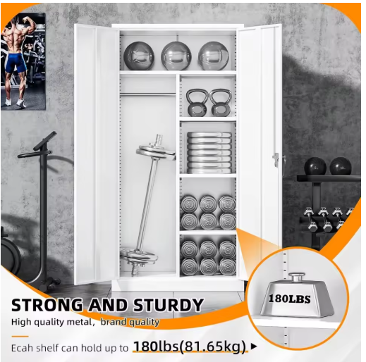 Metal Storage Cabinet with Lock,White Armoire Wardrobe Closet with Lockable Doors,72" H Storage Closet Cabinets for H