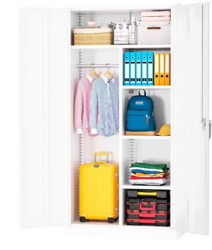 Metal Storage Cabinet with Lock,White Armoire Wardrobe Closet with Lockable Doors,72" H Storage Closet Cabinets for H