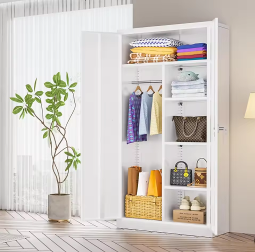 Metal Storage Cabinet with Lock,White Armoire Wardrobe Closet with Lockable Doors,72" H Storage Closet Cabinets for H