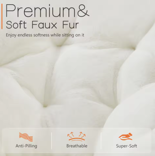 JHK Cozy Saucer Chairs Faux Fur For Living Room Folding Thick Padded Seat Metal Frame X-Large Reading Lounge Furniture