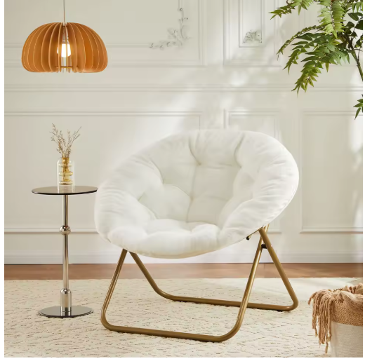 JHK Cozy Saucer Chairs Faux Fur For Living Room Folding Thick Padded Seat Metal Frame X-Large Reading Lounge Furniture