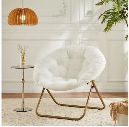 JHK Cozy Saucer Chairs Faux Fur For Living Room Folding Thick Padded Seat Metal Frame X-Large Reading Lounge Furniture