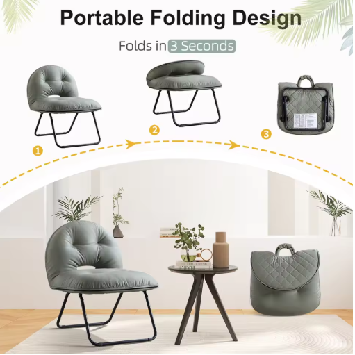 EBELLO Portable Portable Folding Chair with Upholstered Living Room Portable Lounge Chair