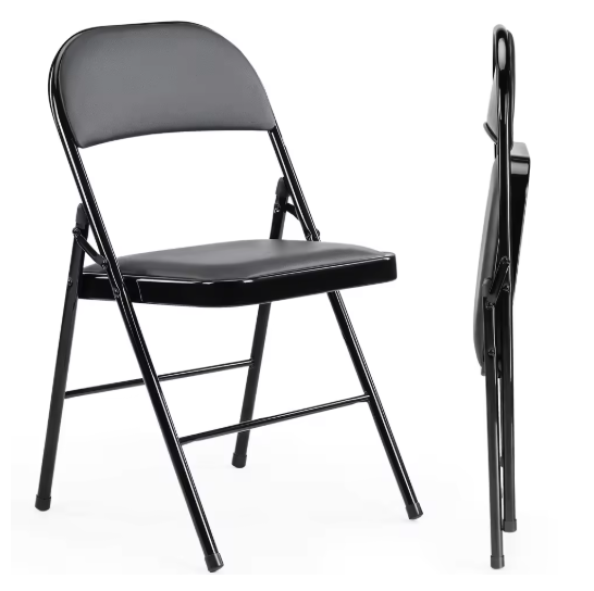 JHK Leather Padded Folding Living Room Chairs 2 Pack Sturdy Metal Foldable Chair Easy to Use and Storage Outdoor for Home Office