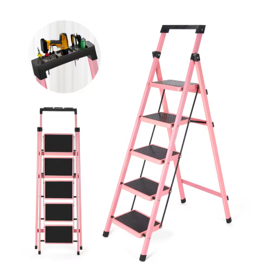 Multifunctional Kitchen Step Stool Safety Folding Ladders Carbon Steel Thickened Indoor Herringbone Stair Telescopic Ladder