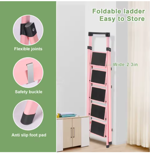 Multifunctional Kitchen Step Stool Safety Folding Ladders Carbon Steel Thickened Indoor Herringbone Stair Telescopic Ladder
