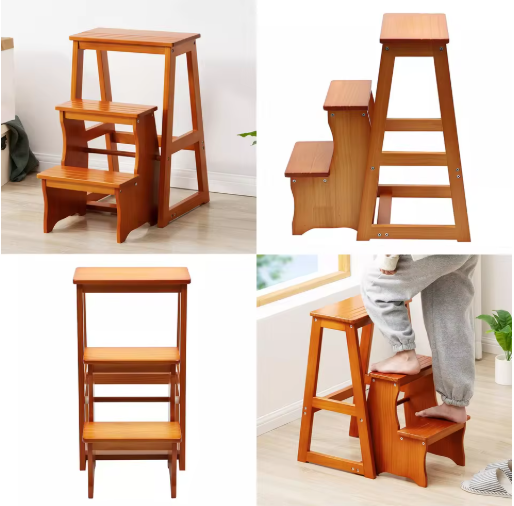 3-Step Folding Library Ladder Chair Lightweight Portable Multifunctional Step Stool for Household