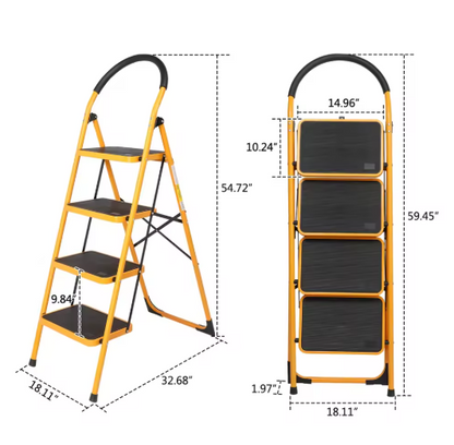 4 Step Ladder Folding Step Stool, Anti-Slip Pedal, Locking Mechanism Design,folding Design, Multi-Purpose