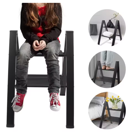 2 Step Ladder, Multifunctional Aluminuml Folding Step Stools, With Anti-Slip Sturdy and Wide Pedal,Space-saving