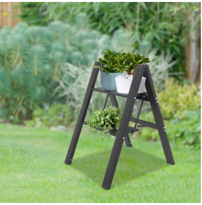 Foldable 2-Step Ladder, Portable Folding Step Stools, Multi-Use Storage Shelf, Plant Pot Holder, for Kitchen, Balcony, Garden