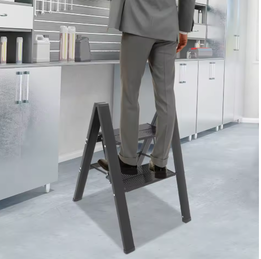 Foldable 2-Step Ladder, Portable Folding Step Stools, Multi-Use Storage Shelf, Plant Pot Holder, for Kitchen, Balcony, Garden