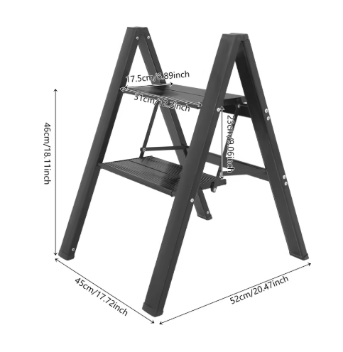 Foldable 2-Step Ladder, Portable Folding Step Stools, Multi-Use Storage Shelf, Plant Pot Holder, for Kitchen, Balcony, Garden