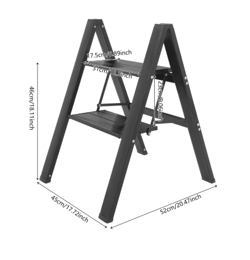 Foldable 2-Step Ladder, Portable Folding Step Stools, Multi-Use Storage Shelf, Plant Pot Holder, for Kitchen, Balcony, Garden