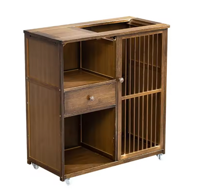 Mobile Tea Table for Balcony – Solid Wood Small Tea Table with Tea Rack Cabinet and Boiling Water Feature