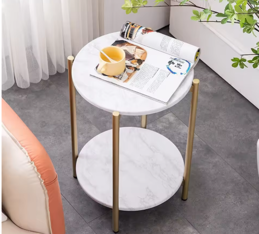 LUVODI 2-Tier Round Coffee End Tables Sofa Side Table Plant Stand with Storage Shelf Metal Frame for Living Room Bedroom