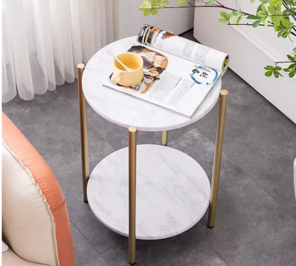 LUVODI 2-Tier Round Coffee End Tables Sofa Side Table Plant Stand with Storage Shelf Metal Frame for Living Room Bedroom