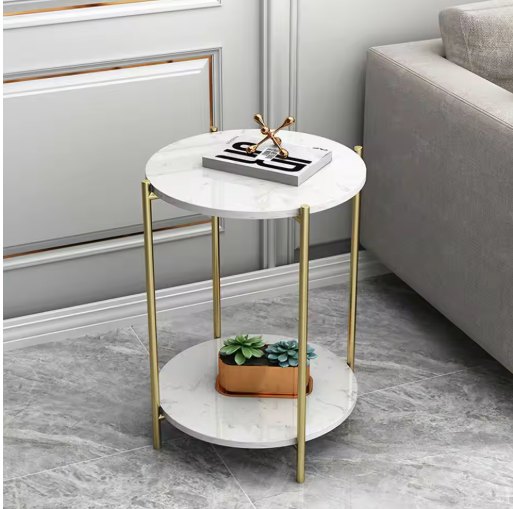 LUVODI 2-Tier Round Coffee End Tables Sofa Side Table Plant Stand with Storage Shelf Metal Frame for Living Room Bedroom