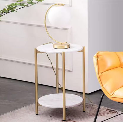 LUVODI 2-Tier Round Coffee End Tables Sofa Side Table Plant Stand with Storage Shelf Metal Frame for Living Room Bedroom