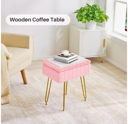 Redlife Vanity Stool Chair with Storage Faux Fur Makeup Ottoman, Dresser Furniture with Gold Metal Legs for Bedroom & Livingroom