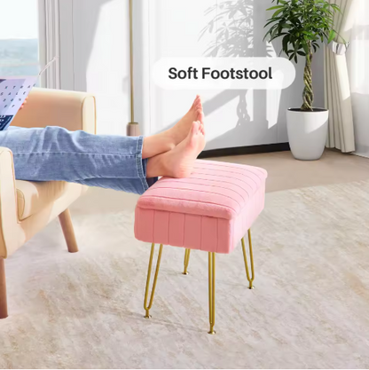 Redlife Vanity Stool Chair with Storage Faux Fur Makeup Ottoman, Dresser Furniture with Gold Metal Legs for Bedroom & Livingroom