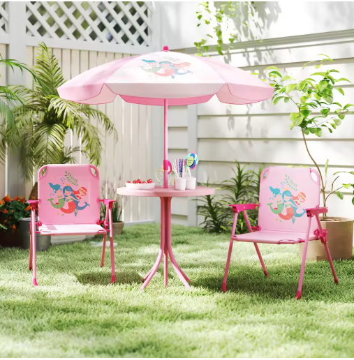 Kids Picnic Table & Chair Set with 2 Folding Chairs & Height Adjustable Umbrella