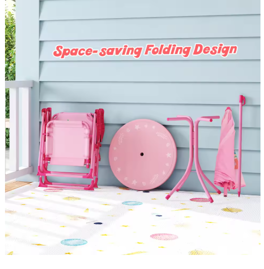 Kids Picnic Table & Chair Set with 2 Folding Chairs & Height Adjustable Umbrella