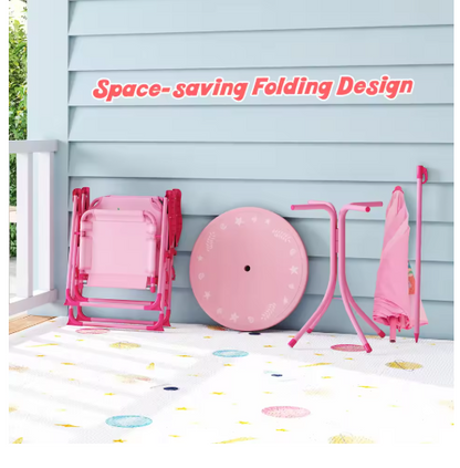 Kids Picnic Table & Chair Set with 2 Folding Chairs & Height Adjustable Umbrella