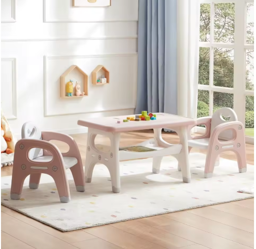 Kids Table and Chair Set, Plastic Children Activity Table with 2 Chairs, Toddler Table and Chair Set for Reading, Drawing