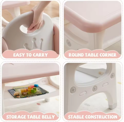 Kids Table and Chair Set, Plastic Children Activity Table with 2 Chairs, Toddler Table and Chair Set for Reading, Drawing