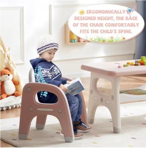 Kids Table and Chair Set, Plastic Children Activity Table with 2 Chairs, Toddler Table and Chair Set for Reading, Drawing