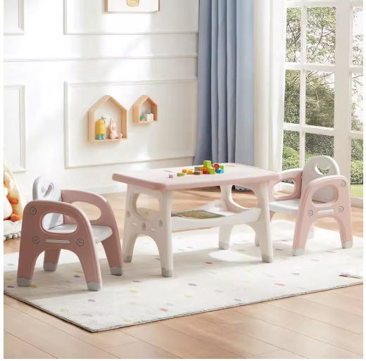 Kids Table and Chair Set, Plastic Children Activity Table with 2 Chairs, Toddler Table and Chair Set for Reading, Drawing