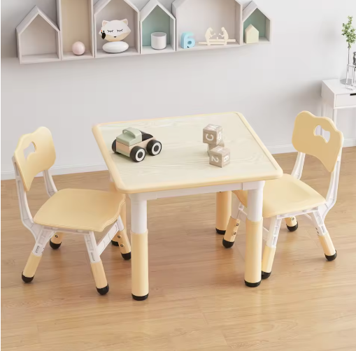 Kids Table and Chair Set, 3 Piece Toddler Furniture Set w/ Graffiti Desktop Watercolor Pens for Children Activity Room Preschool