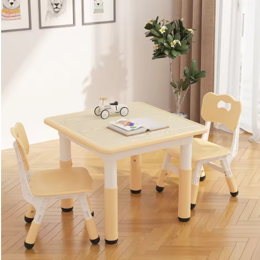 Kids Table and Chair Set, 3 Piece Toddler Furniture Set w/ Graffiti Desktop Watercolor Pens for Children Activity Room Preschool