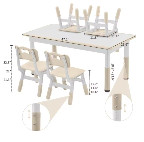 Toddler Table and Chairs Set, Graffiti Desktop, Children Activity Table for Daycare, Classroom, Home