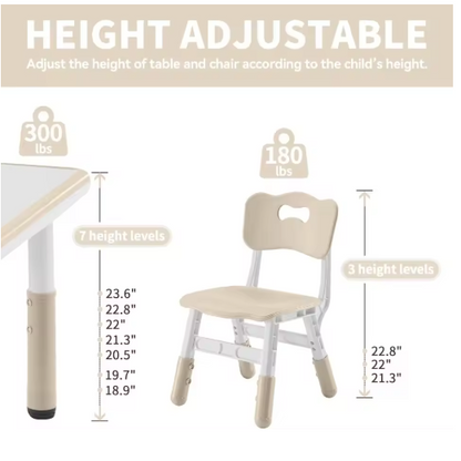 Toddler Table and Chairs Set, Graffiti Desktop, Children Activity Table for Daycare, Classroom, Home