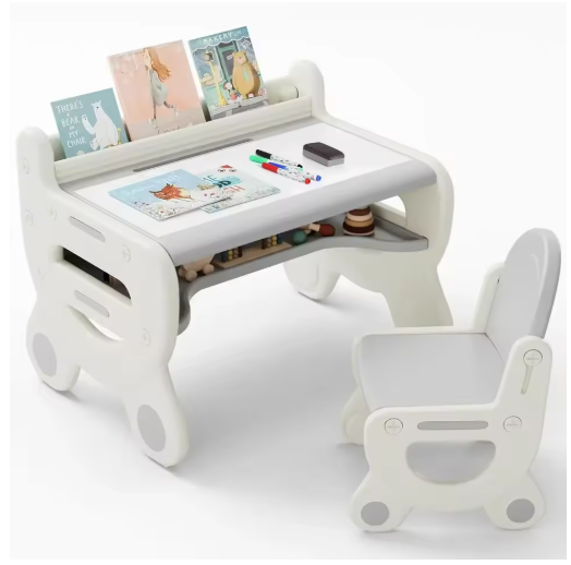 Kids Table and Chair Set, Plastic Children Activity Table with Chair, Toddler Table and Chair Set for Reading,Drawing,Snack Time