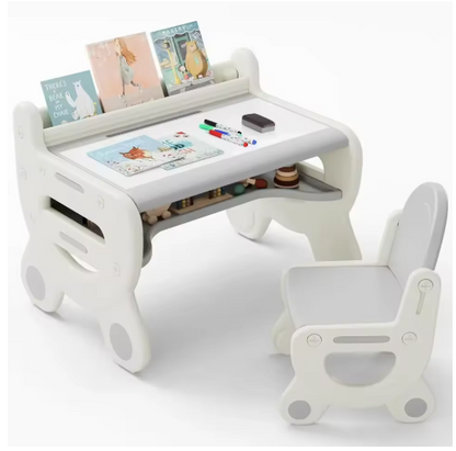 Kids Table and Chair Set, Plastic Children Activity Table with Chair, Toddler Table and Chair Set for Reading,Drawing,Snack Time
