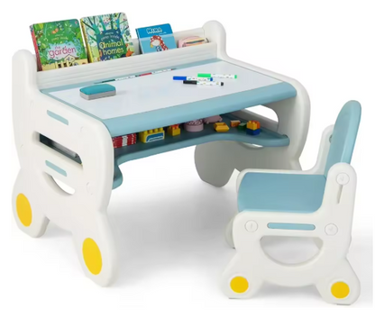 Kids Table and Chair Set, Plastic Children Activity Table with Chair, Toddler Table and Chair Set for Reading,Drawing,Snack Time