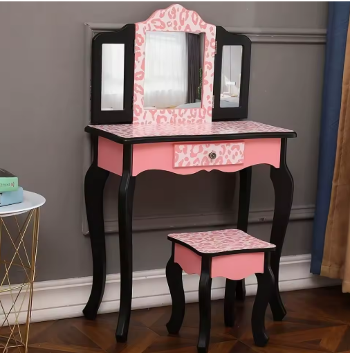 Pretend Play Vanity Table and Chair Set with Mirror Makeup Dressing Gift