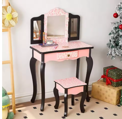 Pretend Play Vanity Table and Chair Set with Mirror Makeup Dressing Gift