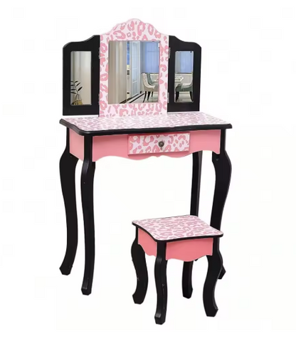 Pretend Play Vanity Table and Chair Set with Mirror Makeup Dressing Gift